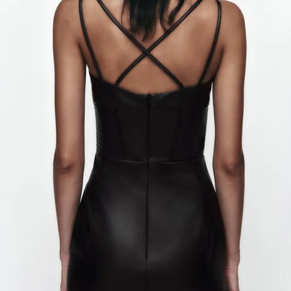 ZARA TOPSTITCHED FAUX LEATHER DRESS - Picture 4 of 8